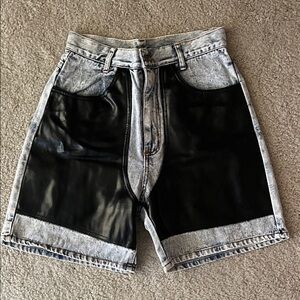 Vintage Juniors Manna Blue Shorts with black Leather size 11 high waisted